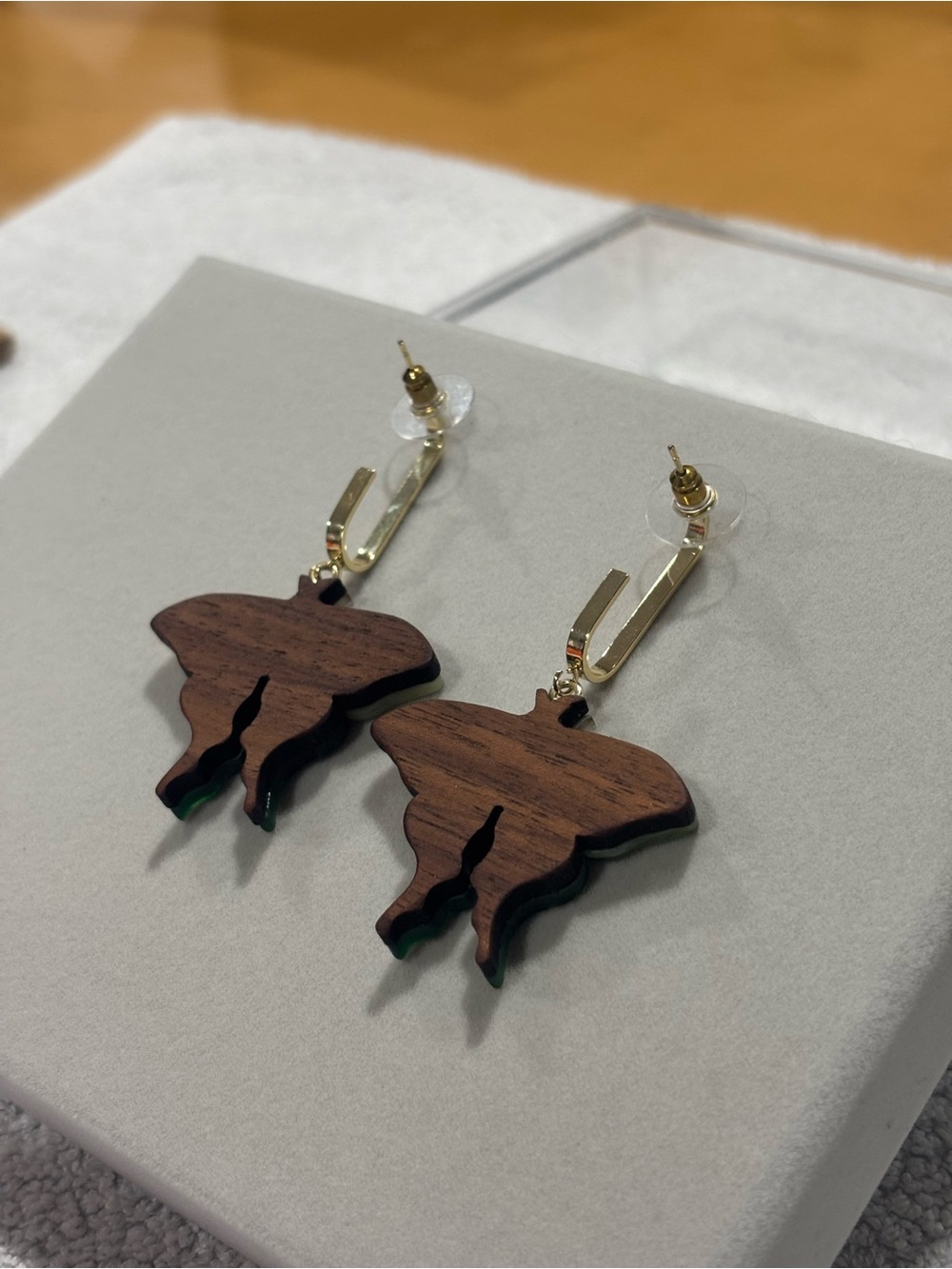 Green & White Butterfly Drop Earrings - Picture 10 of 14